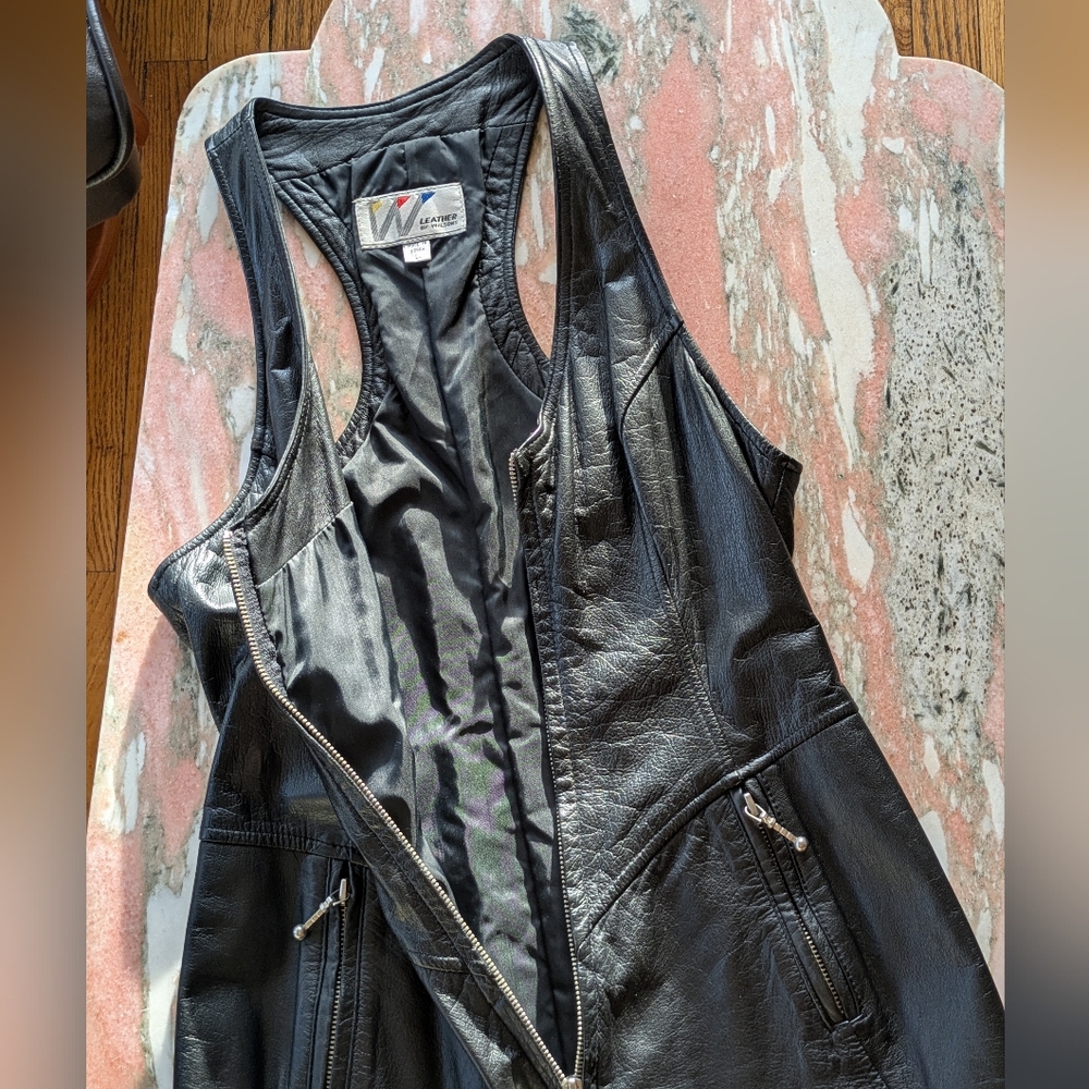 Wilson's Vintage Black Leather Sleeveless Moto Zip Dress Large Curves - Picture 10 of 11